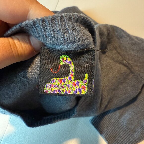 Pretty Snake Women L Cat Eyes Sweater Blue Crazy Kitty Knit Wool Crewneck - Picture 4 of 8